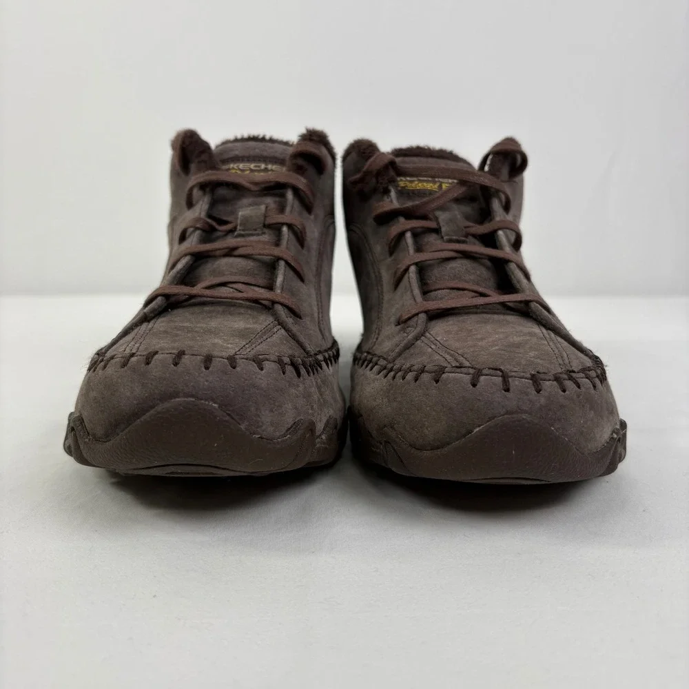 Skechers Bikers Totem Brown Leather Faux Fur Lined Ankle Boots Womens 8.5